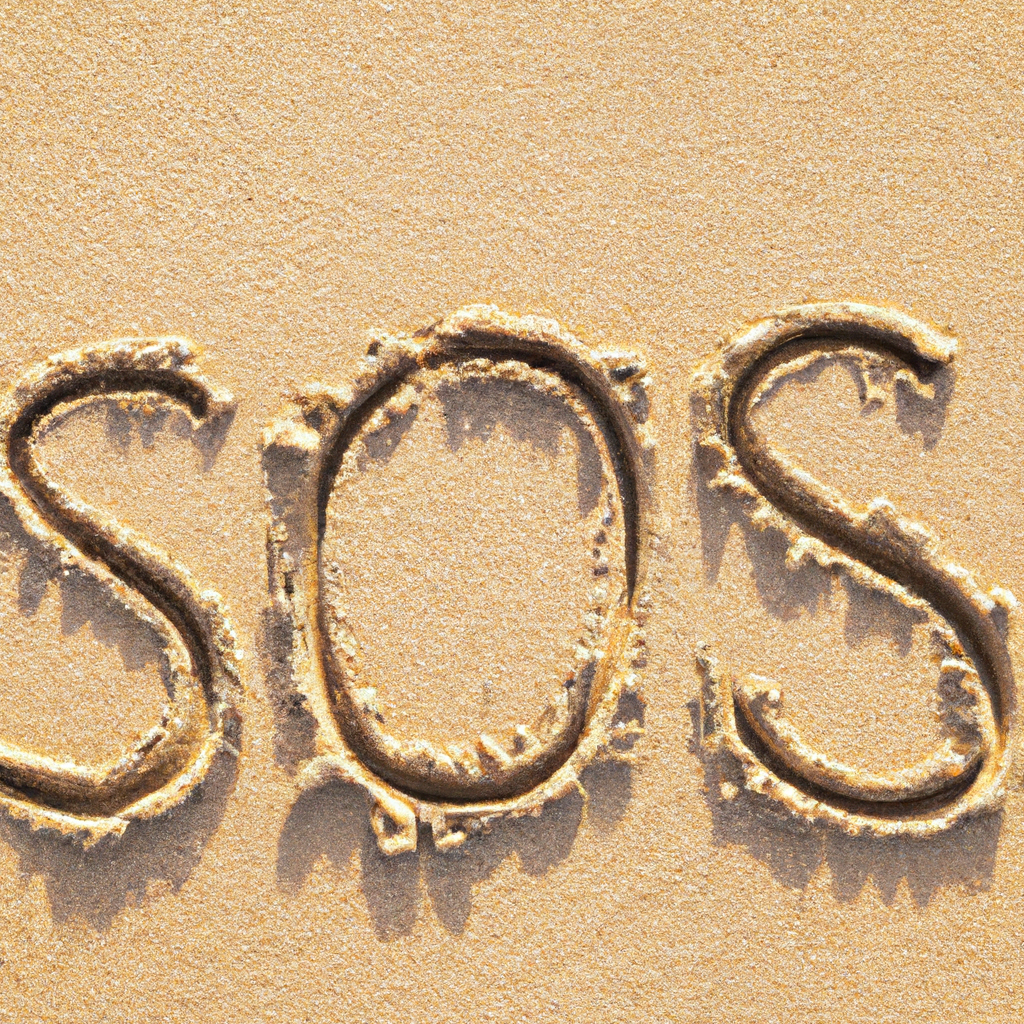 SOS written on the sand, aerial view