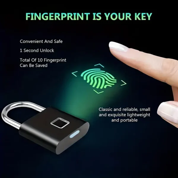 1pc Mini Smart Fingerprint Padlock, Security Door Lock, Antitheft Keyless USB Rechargeable Lock For Suitcase Luggage - Image 4