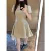 Ashlee - Short Sleeve Round Neck Plain Mini A-Line Dress