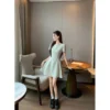 Ashlee - Short Sleeve Round Neck Plain Mini A-Line Dress - Image 4