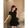 Ashlee - Short Sleeve Round Neck Plain Mini A-Line Dress - Image 5