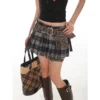 AXEN - High Waist Plaid Mini Pleated Skirt