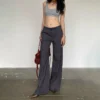Genrovia - Low Rise Plain Flared Suit Pants