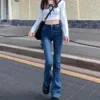 GOUB - High-Waist Washed Bootcut Jeans