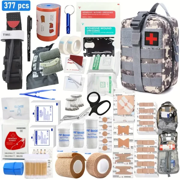 377pcs Ultimate Tactical First Aid Kit - 35 Essential Outdoor Emergency Survival Gear, IFAK Bag with Tourniquet, Scissors, Whistle & More - Portable, Durable for Hiking, Camping, Hunting, Car, Yacht, Travel - Ideal Men's Gift - Image 10