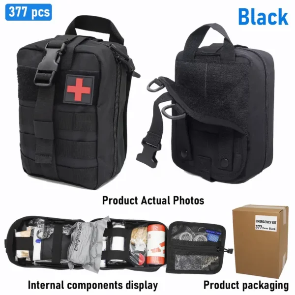 377pcs Ultimate Tactical First Aid Kit - 35 Essential Outdoor Emergency Survival Gear, IFAK Bag with Tourniquet, Scissors, Whistle & More - Portable, Durable for Hiking, Camping, Hunting, Car, Yacht, Travel - Ideal Men's Gift - Image 7