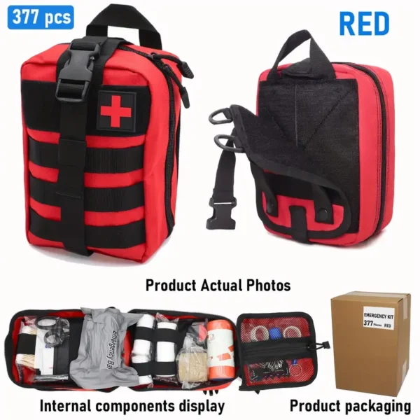 377pcs Ultimate Tactical First Aid Kit - 35 Essential Outdoor Emergency Survival Gear, IFAK Bag with Tourniquet, Scissors, Whistle & More - Portable, Durable for Hiking, Camping, Hunting, Car, Yacht, Travel - Ideal Men's Gift - Image 9