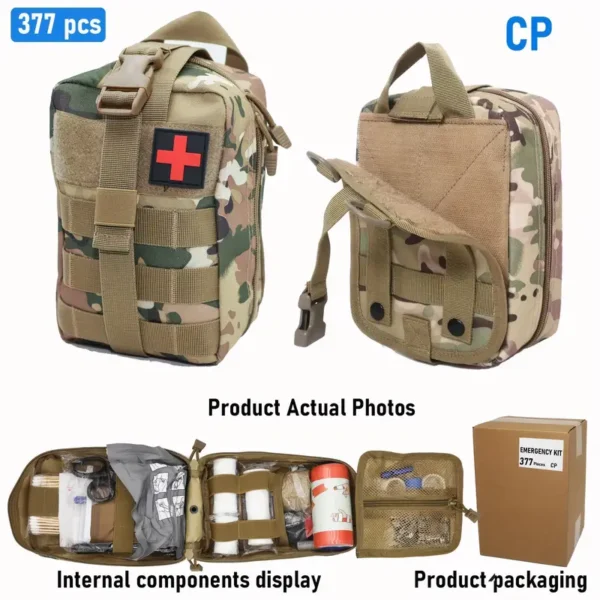 377pcs Ultimate Tactical First Aid Kit - 35 Essential Outdoor Emergency Survival Gear, IFAK Bag with Tourniquet, Scissors, Whistle & More - Portable, Durable for Hiking, Camping, Hunting, Car, Yacht, Travel - Ideal Men's Gift - Image 8