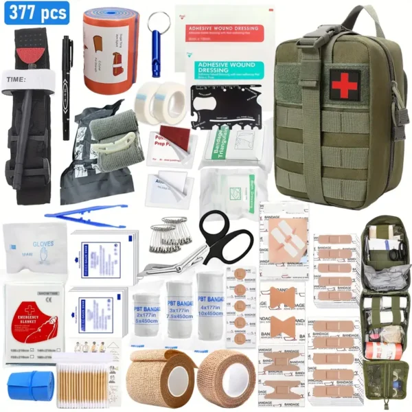 377pcs Ultimate Tactical First Aid Kit - 35 Essential Outdoor Emergency Survival Gear, IFAK Bag with Tourniquet, Scissors, Whistle & More - Portable, Durable for Hiking, Camping, Hunting, Car, Yacht, Travel - Ideal Men's Gift - Image 5