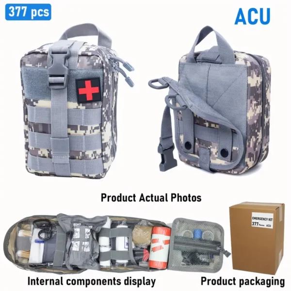 377pcs Ultimate Tactical First Aid Kit - 35 Essential Outdoor Emergency Survival Gear, IFAK Bag with Tourniquet, Scissors, Whistle & More - Portable, Durable for Hiking, Camping, Hunting, Car, Yacht, Travel - Ideal Men's Gift - Image 11