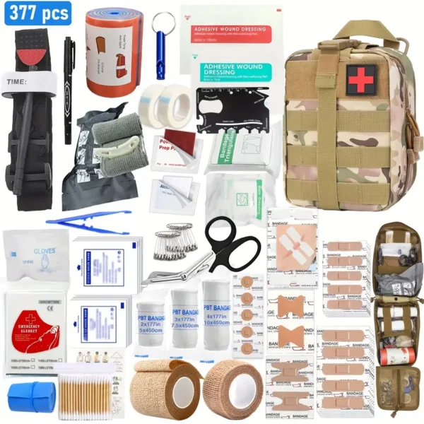 377pcs Ultimate Tactical First Aid Kit - 35 Essential Outdoor Emergency Survival Gear, IFAK Bag with Tourniquet, Scissors, Whistle & More - Portable, Durable for Hiking, Camping, Hunting, Car, Yacht, Travel - Ideal Men's Gift - Image 13