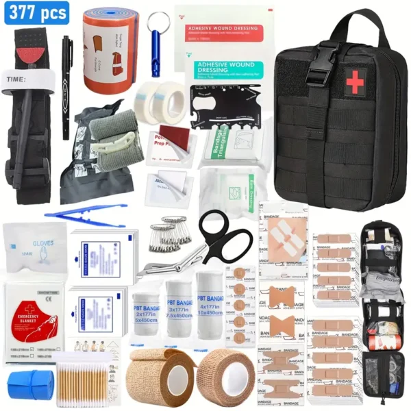 377pcs Ultimate Tactical First Aid Kit - 35 Essential Outdoor Emergency Survival Gear, IFAK Bag with Tourniquet, Scissors, Whistle & More - Portable, Durable for Hiking, Camping, Hunting, Car, Yacht, Travel - Ideal Men's Gift