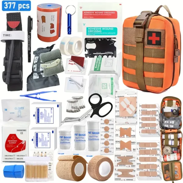 377pcs Ultimate Tactical First Aid Kit - 35 Essential Outdoor Emergency Survival Gear, IFAK Bag with Tourniquet, Scissors, Whistle & More - Portable, Durable for Hiking, Camping, Hunting, Car, Yacht, Travel - Ideal Men's Gift - Image 15